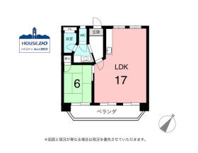LDK約17帖の1LDK南向き住戸！平和が丘住宅二号棟の間取り|専有面積52.45㎡、1LDKのお部屋です。
LDK約17帖＆和室約6帖と広々空間！
