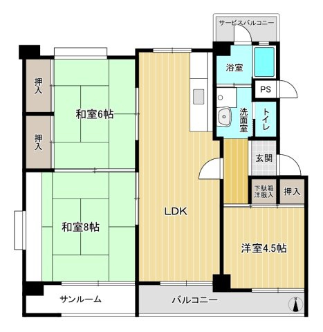 山御影マンションC棟の間取り|２階のお部屋なので、エントランスや駐車場・駐輪場が近いです。

