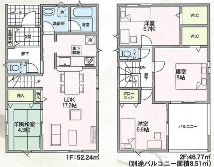 南アルプス市藤田の新築一戸建の間取り|4LDK+W.I.C（二ヵ所）