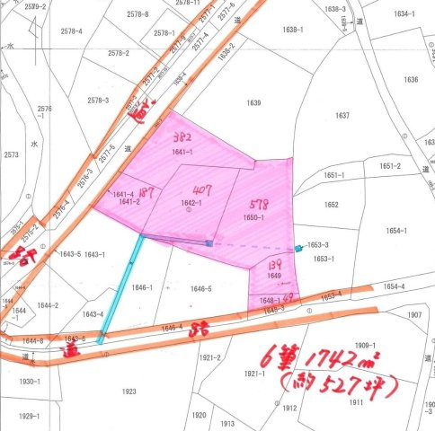 津山市下横野　526坪　山林の地図