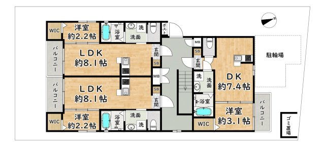 【間取り】 | BestVillage 立花町 | 採光・通風に優れた全戸角部屋設計。対面キッチン・ウォークインクローゼット付きで入居者満足度の高い間取り。