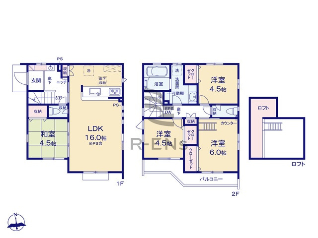 【間取り】 | 西東京市泉町３丁目　新築戸建て　１６号棟 | 南バルコニーなので陽当り良好、洗濯物の乾きも良しです