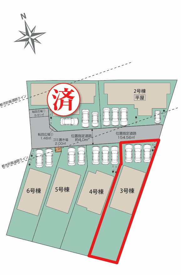 ブルーミングガーデン鶴田町第5期　3号棟の区画図|土地面積：237.87㎡（71.95坪）