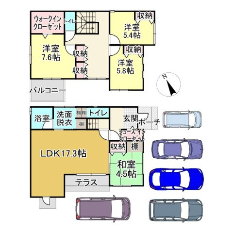 新涯町４丁目　並列４台＋１台　長期優良住宅の間取り