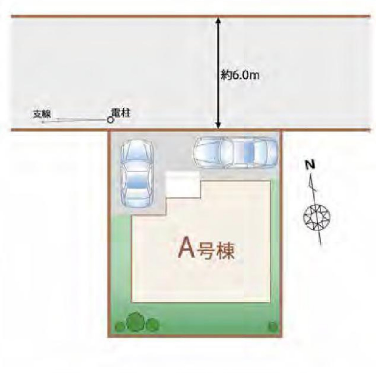 所沢市中新井２丁目の新築一戸建の区画図|カースペース２台分(車種によります)