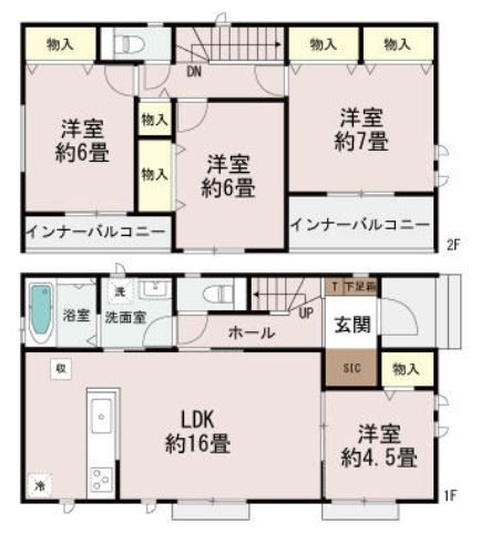 ハートフルタウン前橋市南町2丁目55番3　Ｂ号棟の間取り|収納充実♪南向きの4LDKで陽当たり良好な間取りです！
土地面積136.55㎡、建物面積106.82㎡で十分な広さです！