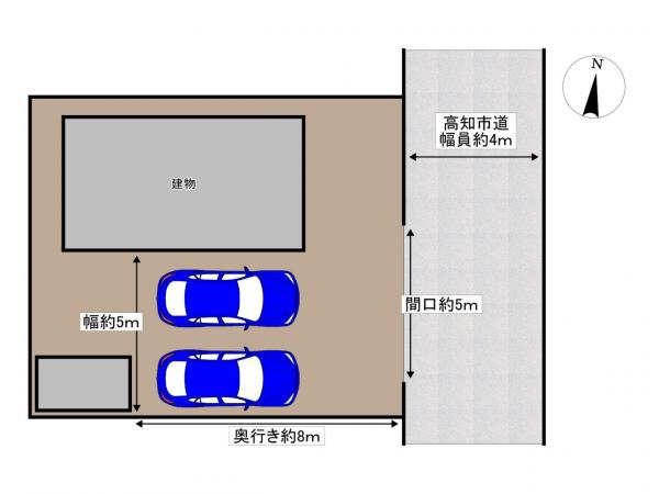 高知市西久万　中古一戸建ての区画図|前面道路4mで出し入れスムーズ。駐車4台可能なゆとりある敷地