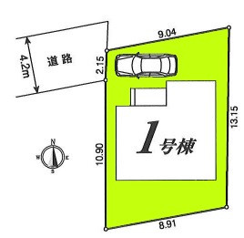 新築一戸建て 所沢市北中１丁目の区画図|カースペース１台分(車種によります)