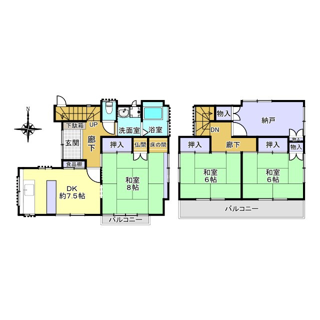 三郷市幸房　中古戸建　全1棟の間取り|納戸付3SDKの中古戸建！専用庭、外部収納付きです