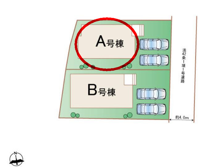 ハートフルタウン前橋市南町2丁目55番3　A号棟の区画図|駐車場並列３台ご用意しています！
並列駐車なので車の出し入れもしやすいですよ！