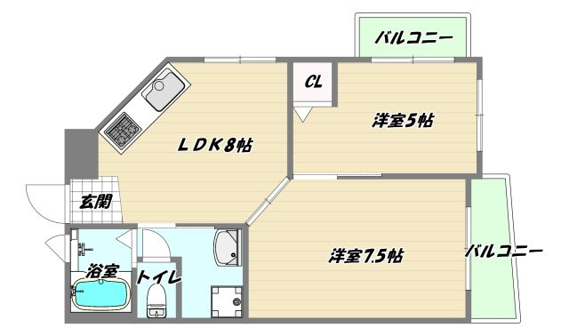 大阪市淀川区東三国３丁目の賃貸マンションの間取り