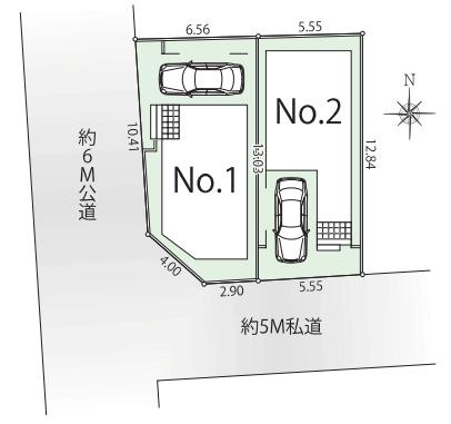 八王子市　万町　新築一戸建ての区画図|～南西角地につき陽当たり・風通し良好～