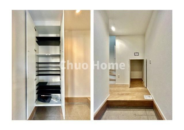 江戸川区東小岩6丁目新築分譲住宅の玄関|【玄関】玄関には大型のシューズクローゼットを設置しておりますのでいつでもスッキリりとした空間を保てます。玄関周りを清潔に使うのはとても大事なことですよね。