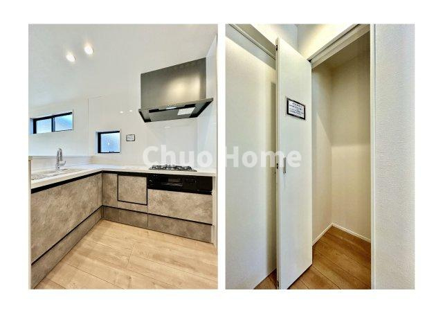 江戸川区東小岩6丁目新築分譲住宅のキッチン|収納豊富なシステムキッチン・パントリー