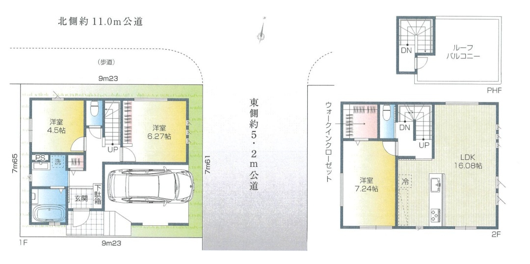 練馬区大泉学園町7丁目　北東角地　限定1棟の間取り|土地面積70.49㎡　建物面積99.98㎡(車庫部分12.65㎡含む)