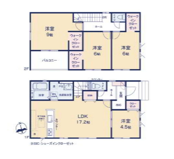 【間取り】 | 前橋市元総社町　新築住宅 | 暖かな日差しが差し込む全室南向きの4LDK！
2階それぞれのお部屋にウォークインクローゼット◎収納豊富な間取りです♪