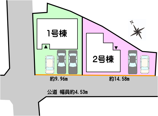 碧南市汐田町の区画図|2号棟　駐車スペース2台