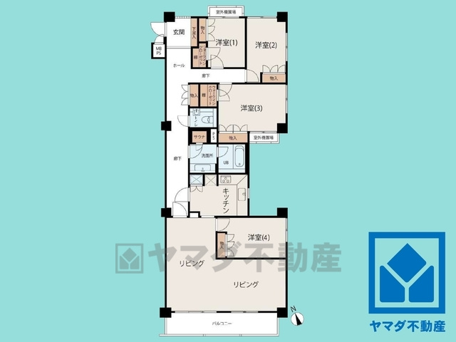 ライオンズマンション甲子園一番町の間取り|まるで新築のようなフルリノベーションでお渡しいたします。Bプランは洋室4部屋で用途やライフスタイルの変化に合わせやすい4LDKプランです。
