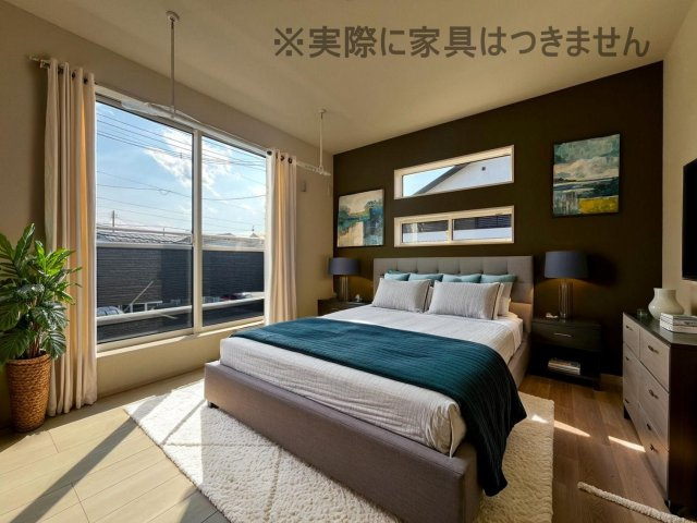 新築戸建・新築建売　福島市泉先達　御山小・清水中の洋室|画像はバーチャルホームステージングの加工による演出で、実際の家具は付きません。