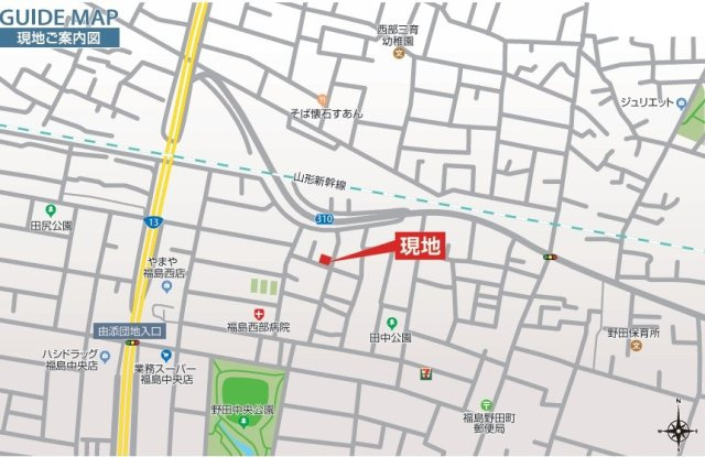 新築戸建・新築建売　福島市東中央二丁目　野田小・野田中の地図