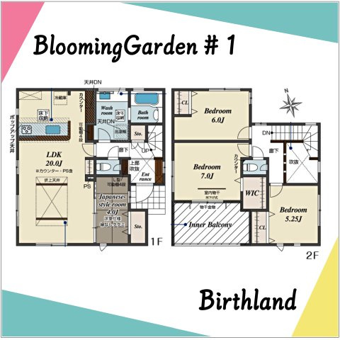 新築戸建・新築建売　福島市東中央二丁目　野田小・野田中の間取り|〈1号棟〉4LDK+WIC　玄関上部は吹抜で開放的です！収納豊富な間取り！