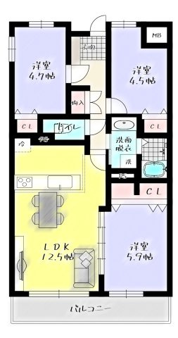 サンライフ到津【小倉北区　中古マンション】の間取り|永く使いやすいシンプルな配置の間取り♪【小倉北区中古マンション】