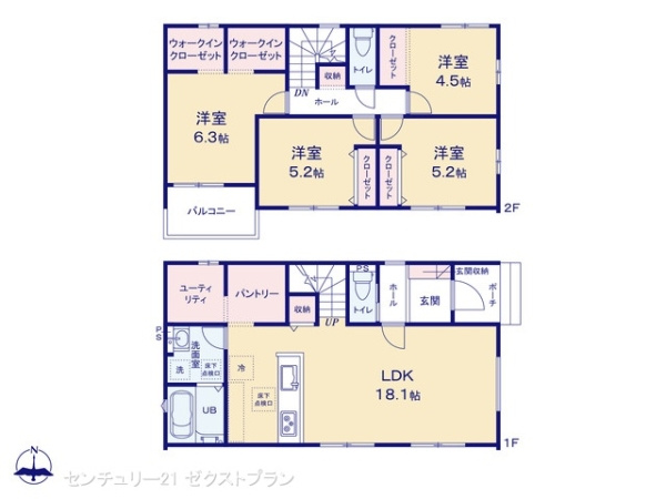 高崎市島野町1期 2号棟の間取り|図面と異なる場合は現況を優先