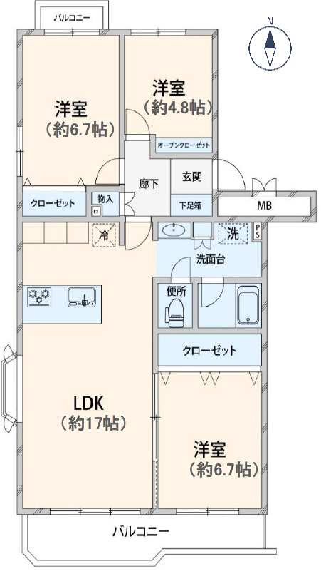 3LDK、専有面積：79.19平米、バルコニー面積：14.58平米
※図面と現状が相違する場合は、現状を優先とします。
※家具、小物は販売価格に含まれておりません。