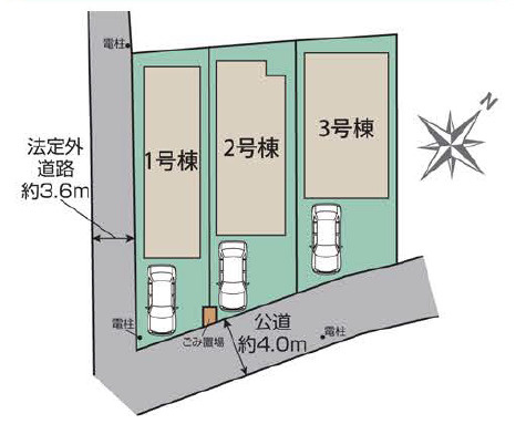 板橋区西台2丁目　制振ダンパー搭載　太陽光×長期優良住宅　全3棟の区画図