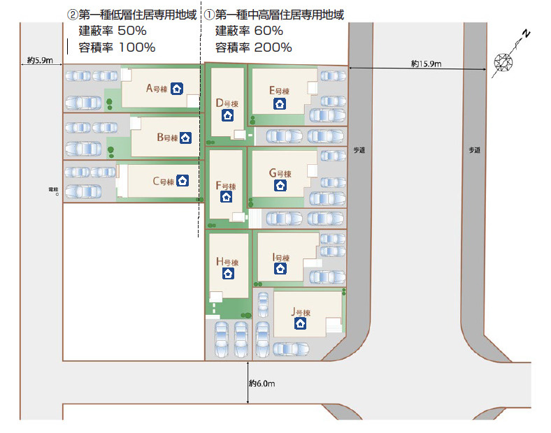 ハートフルタウンうるま市江洲　A号棟の区画図|A号棟