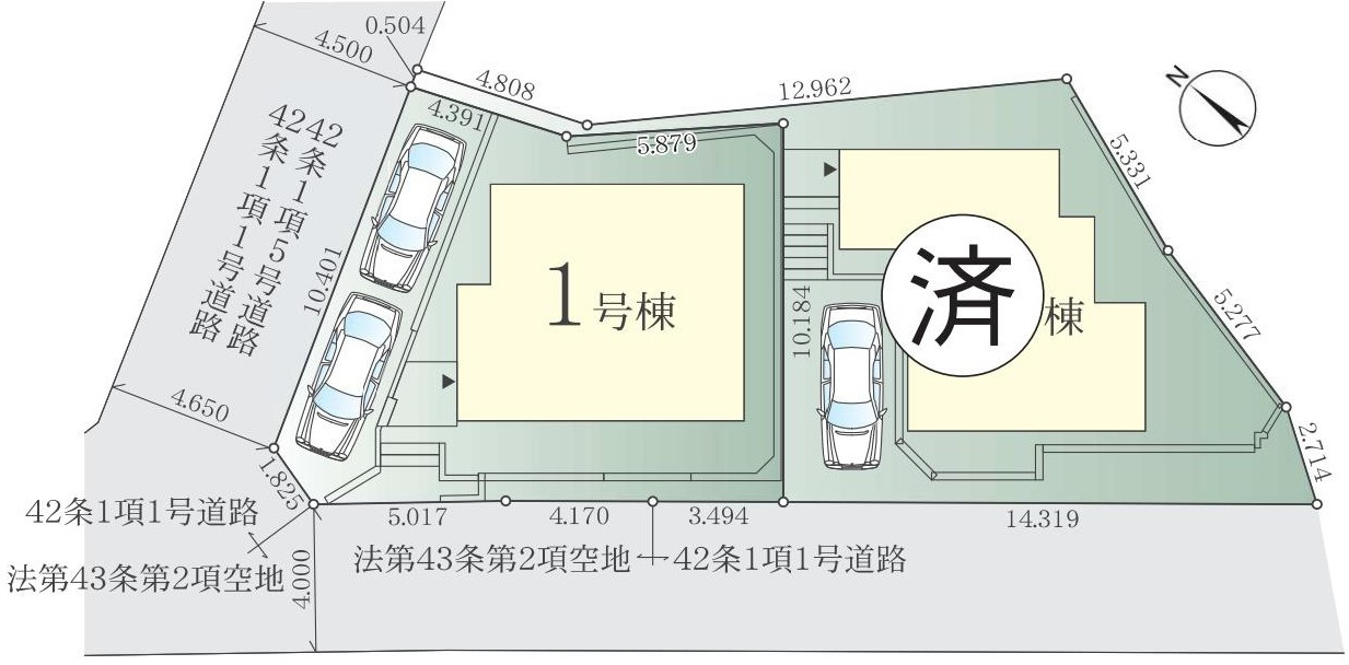 南側ひな壇　陽当たり・眺望良好　新築の区画図|1号棟