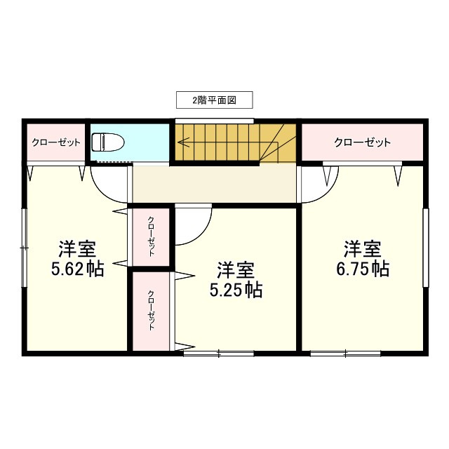 三沢市大町の間取り|２F：洋室6.75帖、5.62帖、5.25帖
