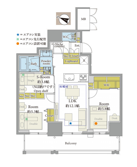 THE OMIYA TOWERSの間取り|【THE OMIYA TOWERS】・2SLDK・専有面積60.68m2・バルコニー面積13.68m2