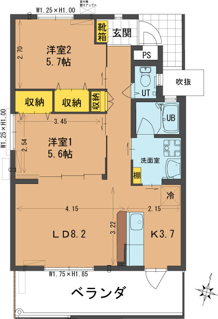 マンションエスポワールの間取り|反転タイプの間取りとなります。
お部屋写真も反転タイプです。
