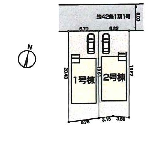 新築一戸建て 所沢市下安松 全２棟の区画図|カースペース１台分(車種によります)