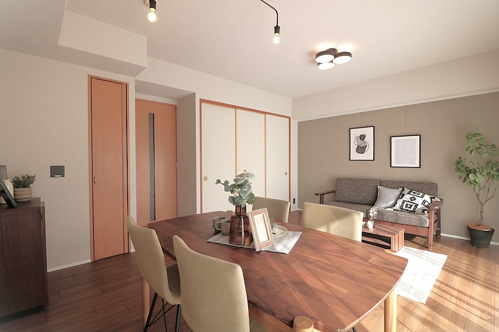 イトーピア香櫨園酒蔵通りの居間・リビング|リビングとダイニングそれぞれがバルコニーに面していますので
明るく開放感があるLDKです。
