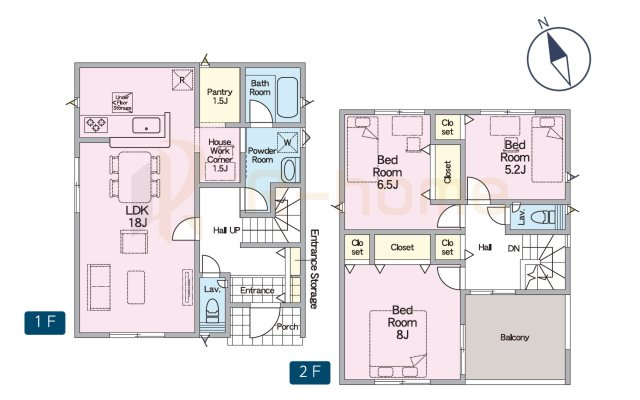 筑西市二木成第2　新築戸建て　1号棟の間取り|3LDK＋パントリー、土地面積190.62m2、建物面積98.82m2