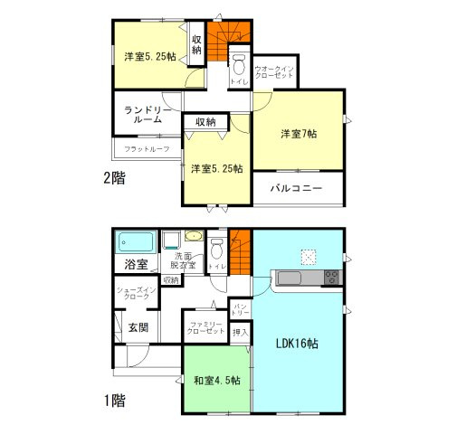【間取り】 | グラファーレ高崎市石原町3期ー④ | 開放的な南西幹角地に面した敷地！
部屋干しできるランドリールーム付き！
シューズインクロークやファミリークローゼットなど各所に収納充実！