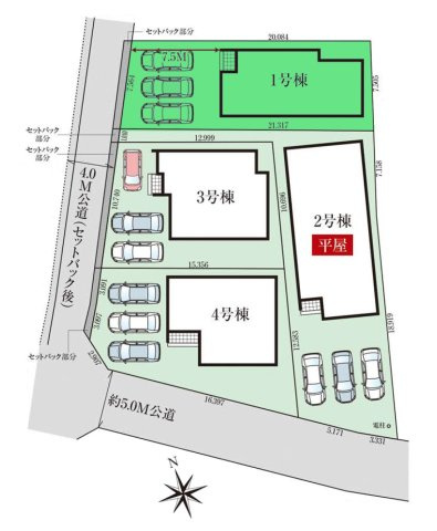 【区画図】 | グラファーレ高崎市石原町3期ー① | JR高崎駅まで2.4Km！駅の利用便利な距離！
敷地面積45坪以上！カースペースは並列3台駐車可能！