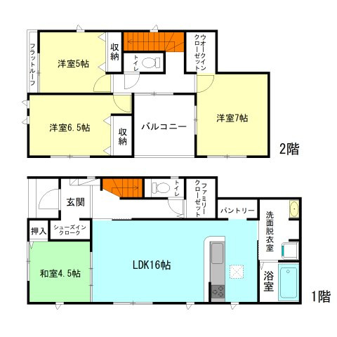 【間取り】 | グラファーレ高崎市石原町3期ー① | 水回りを最短距離で結んだラクラク家事同線！
2階ホールから直接アクセスできるインナーバルコニー！