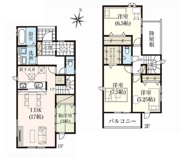 【間取り】 | 前橋市関根町　GRAFARE | 暖かな日差しが差し込む4LDK
折下天井のキッチンが魅力です♪
