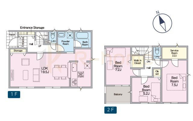 筑西市二木成第2　新築戸建て　3号棟の間取り|3LDK＋WIC＋サービスルーム、土地面積180.49m2、建物面積93.54m2