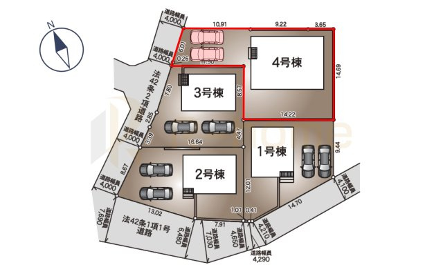 筑西市二木成第2　新築戸建て　4号棟の区画図|大きなお買い物だからこそ、メリット・デメリットを伝えさせて頂きます。
R-homeにお任せください♪