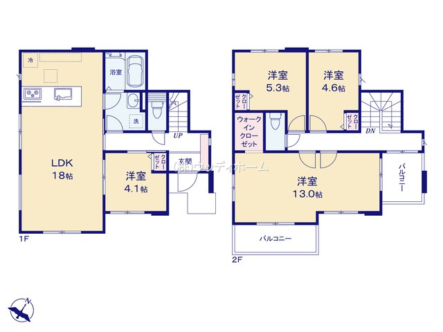 越谷市東越谷15期　新築一戸建て　2号棟の間取り