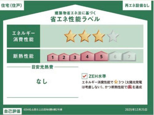 守山区上志段味6期(全4棟)の省エネ性能ラベル