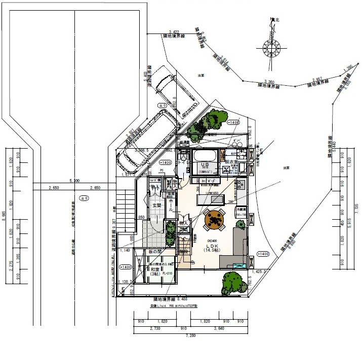 福井町　建築条件付き　売土地　【高台】　の区画図|プラン例　建物面積　85.70㎡　（約25.93坪）
