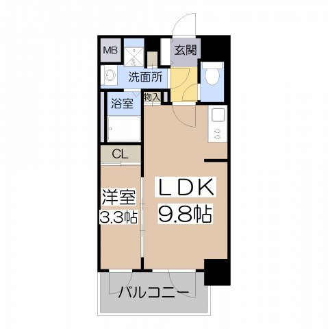 【間取り】 | エスリードコート阿倍野昭和町 | エスリードコート阿倍野昭和町　1LDK　33.97㎡