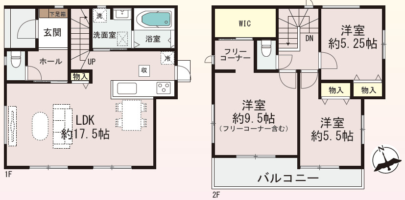 加古川市東神吉町出河原（全2）　B号棟の間取り|3LDK＋WICです。