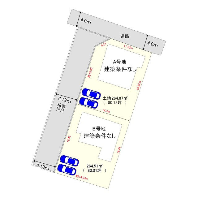 室岡3区画分譲地の区画図