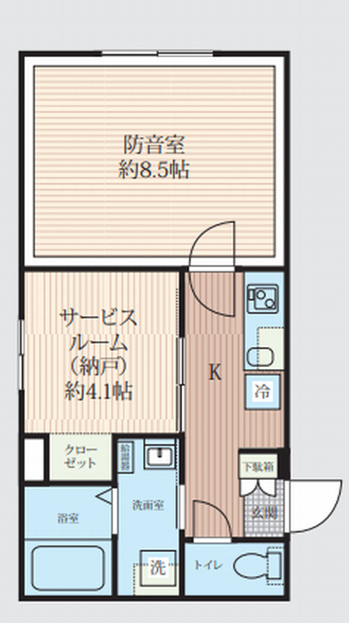 「防音マンション」スカイラシクラス田園調布の間取り|サービスルーム付きの1SKタイプの間取りです